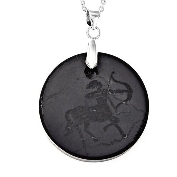 Sagittarius ✦ Shungite Zodiac Pendant ✦ 24.20ctw 925 Silver Necklace 18" Chain - Picture 1 of 5